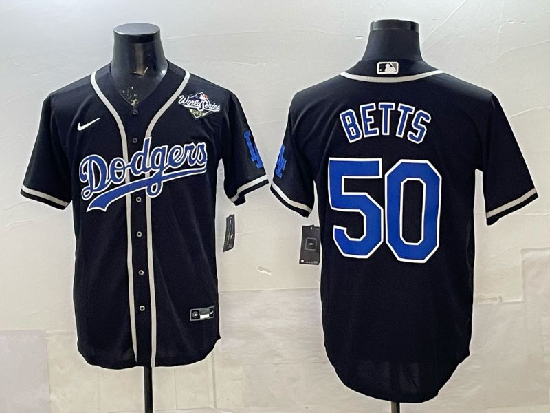 Men 2025 Nike Los Angeles Dodgers #50 Betts Black Game MLB Jersey 07